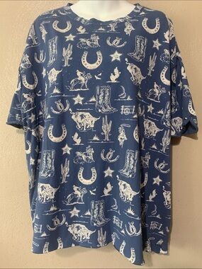 Free People We The Free size L Western Themed  Short-Sleeve Blue Tee